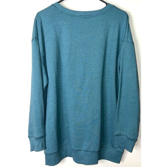 Joei & I Teal Pullover Sweater With Embroidered White Stars 2X Cotton Blend - Picture 2 of 4